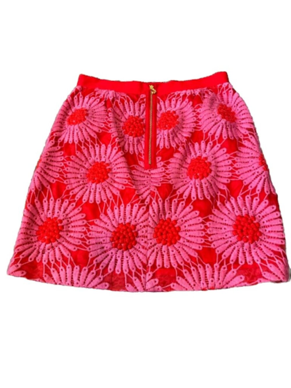 Kate Spade Red Pink Floral Print Skirt Sunburst A Line Mini Cotton Blend Work - Picture 8 of 9